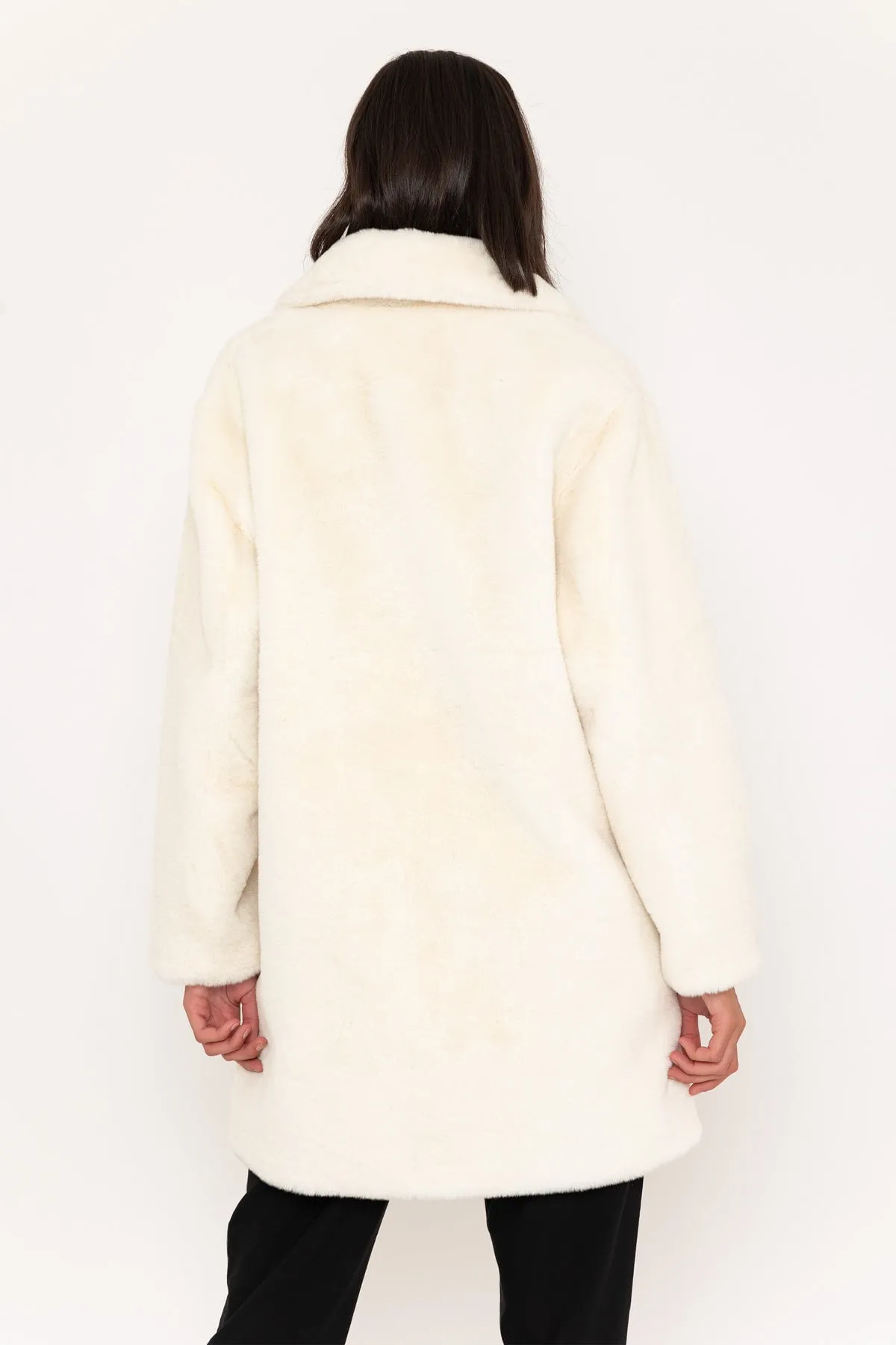 Faux Fur Coat With Lapel in Ivory