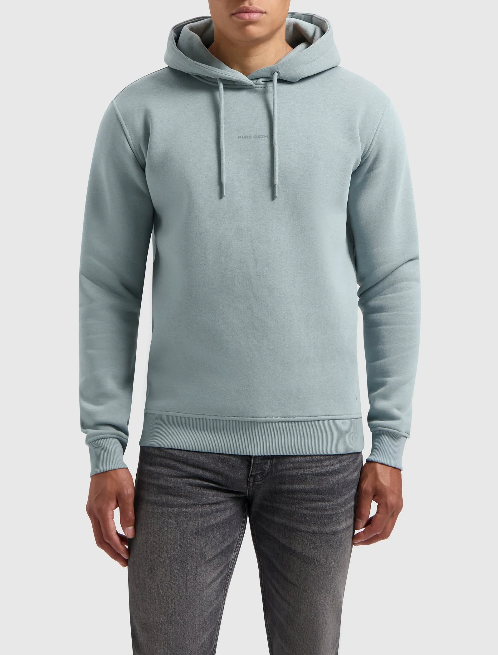 Flock Print Logo Hoodie | Blue Grey