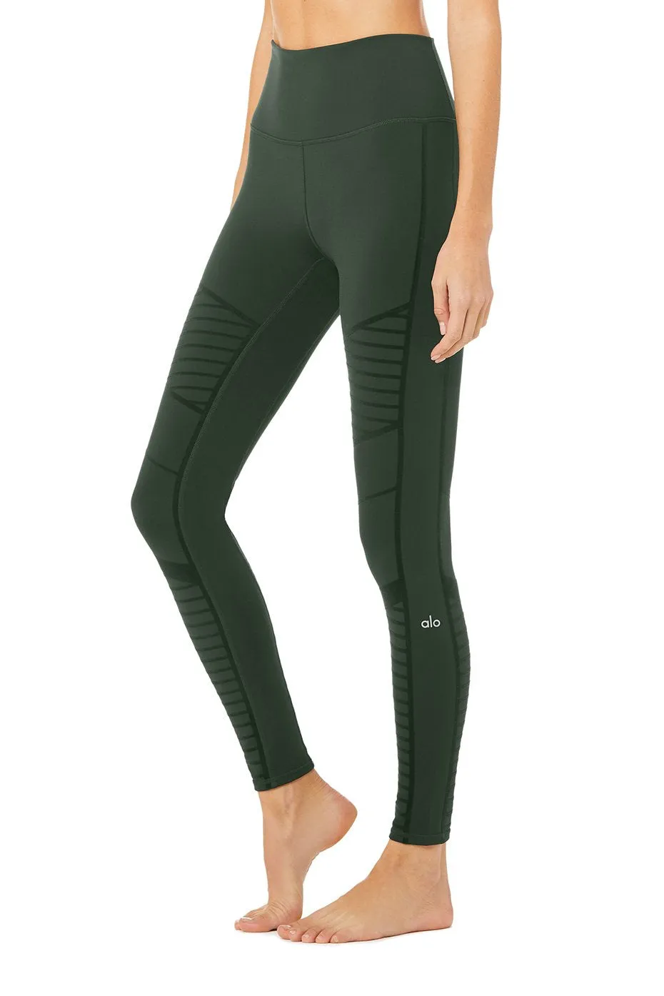 Flocked High-Waist Moto Legging - Forest