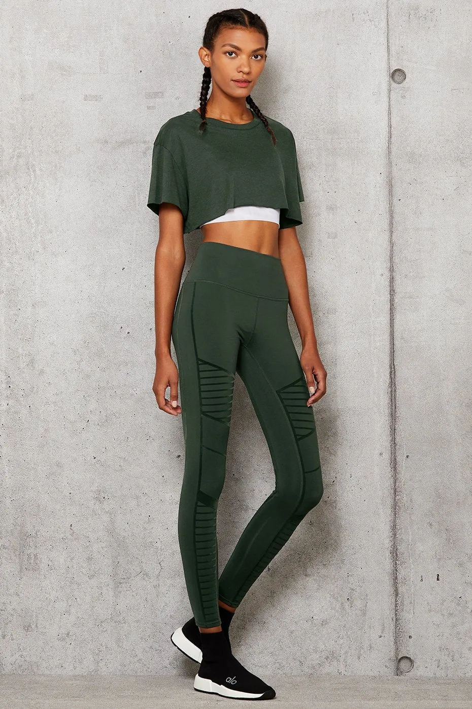 Flocked High-Waist Moto Legging - Forest