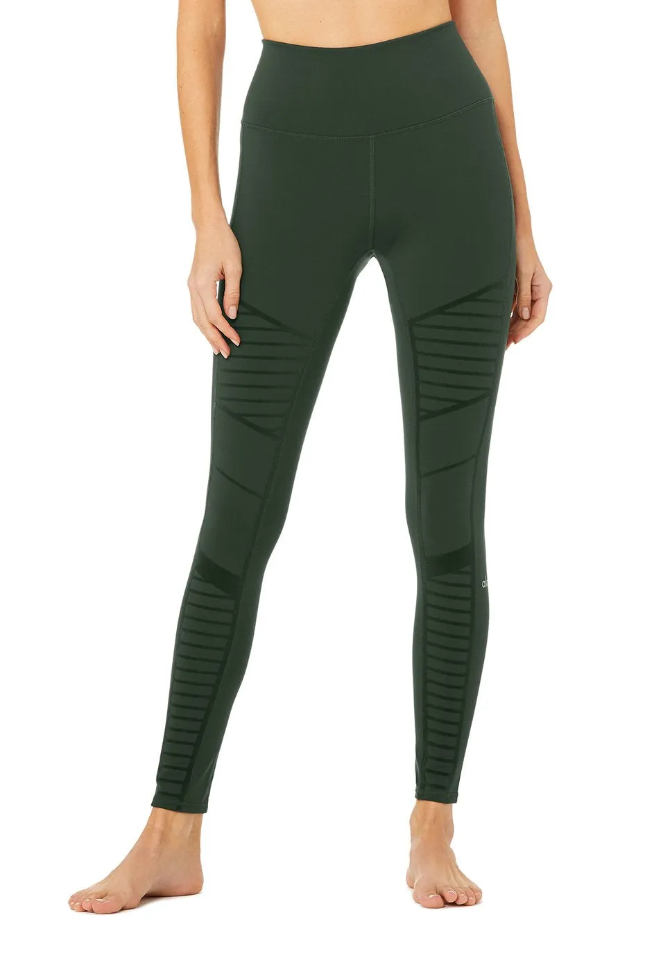 Flocked High-Waist Moto Legging - Forest