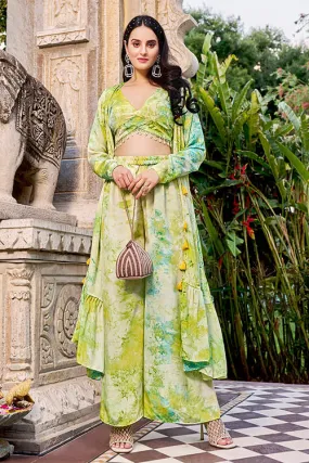 Floracance Green  Silk Print Work Three Piece Co-Ord Set