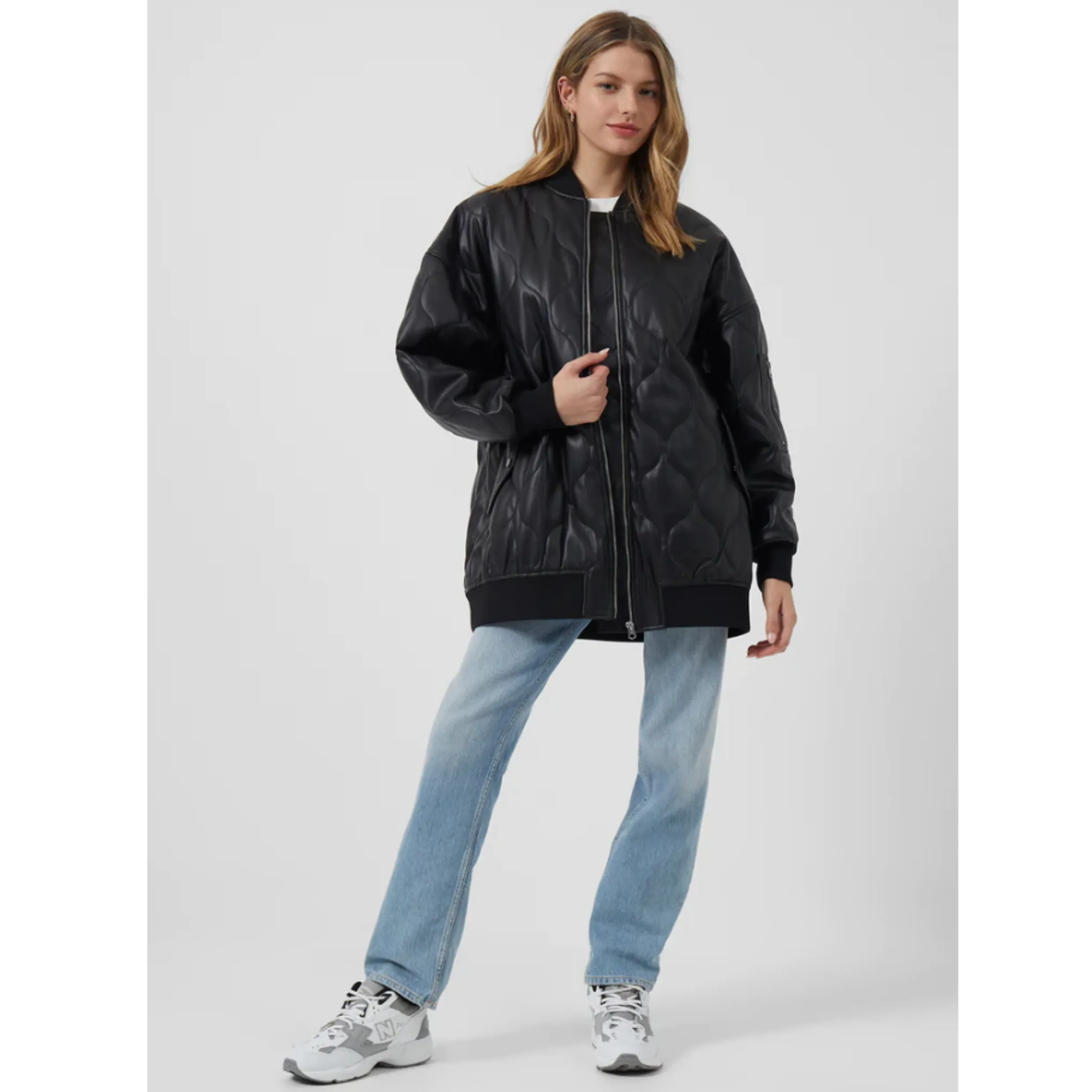 French Connection Etta Recycled Vegan Leather Oversized Quilted Jacket 75TAZ