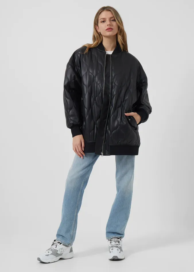 French Connection Etta Recycled Vegan Leather Oversized Quilted Jacket 75TAZ