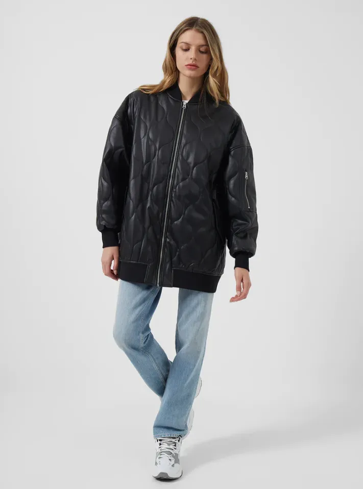 French Connection Etta Recycled Vegan Leather Oversized Quilted Jacket 75TAZ