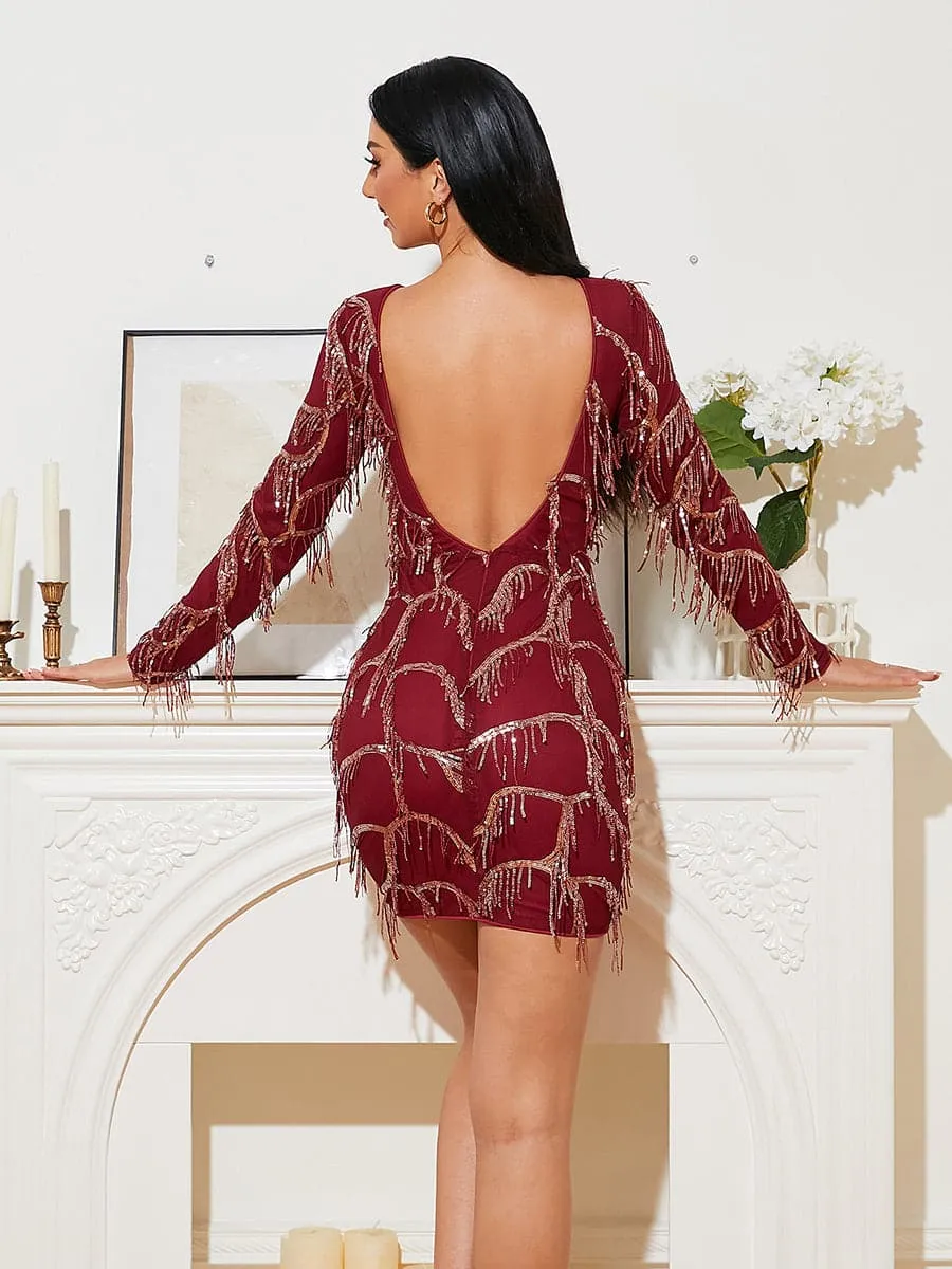 Fringed Sequins Red Bodycon Cocktail Dress XJ2333