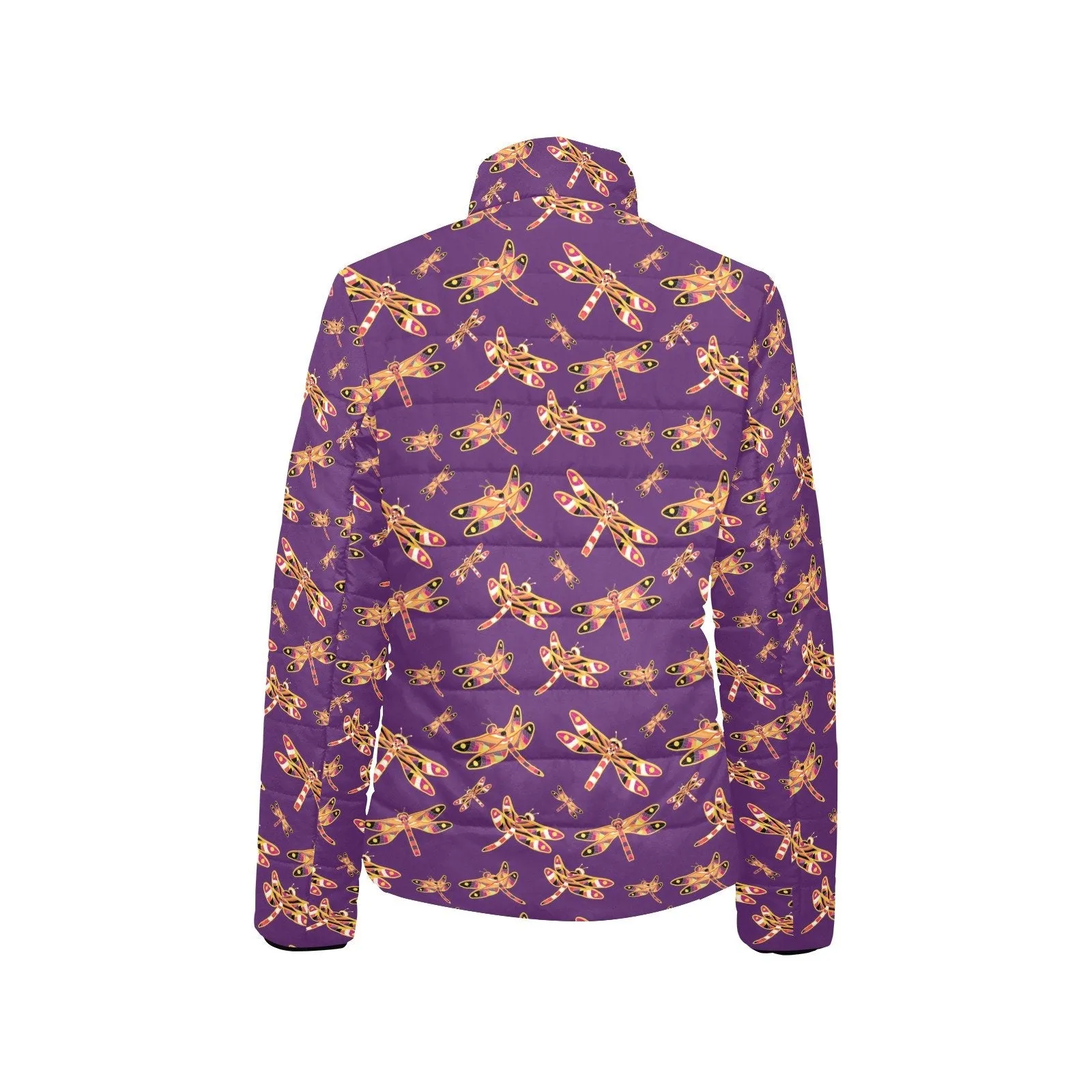 Gathering Yellow Purple Women's Stand Collar Padded Jacket