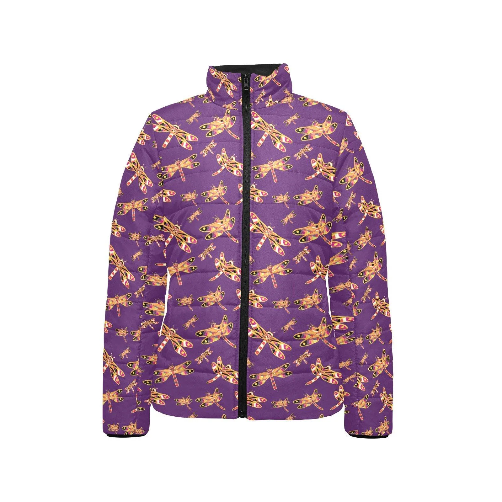 Gathering Yellow Purple Women's Stand Collar Padded Jacket