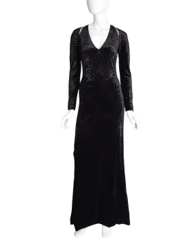 Gianni Versace Vintage Black Chevron Velvet Cutout Maxi Dress