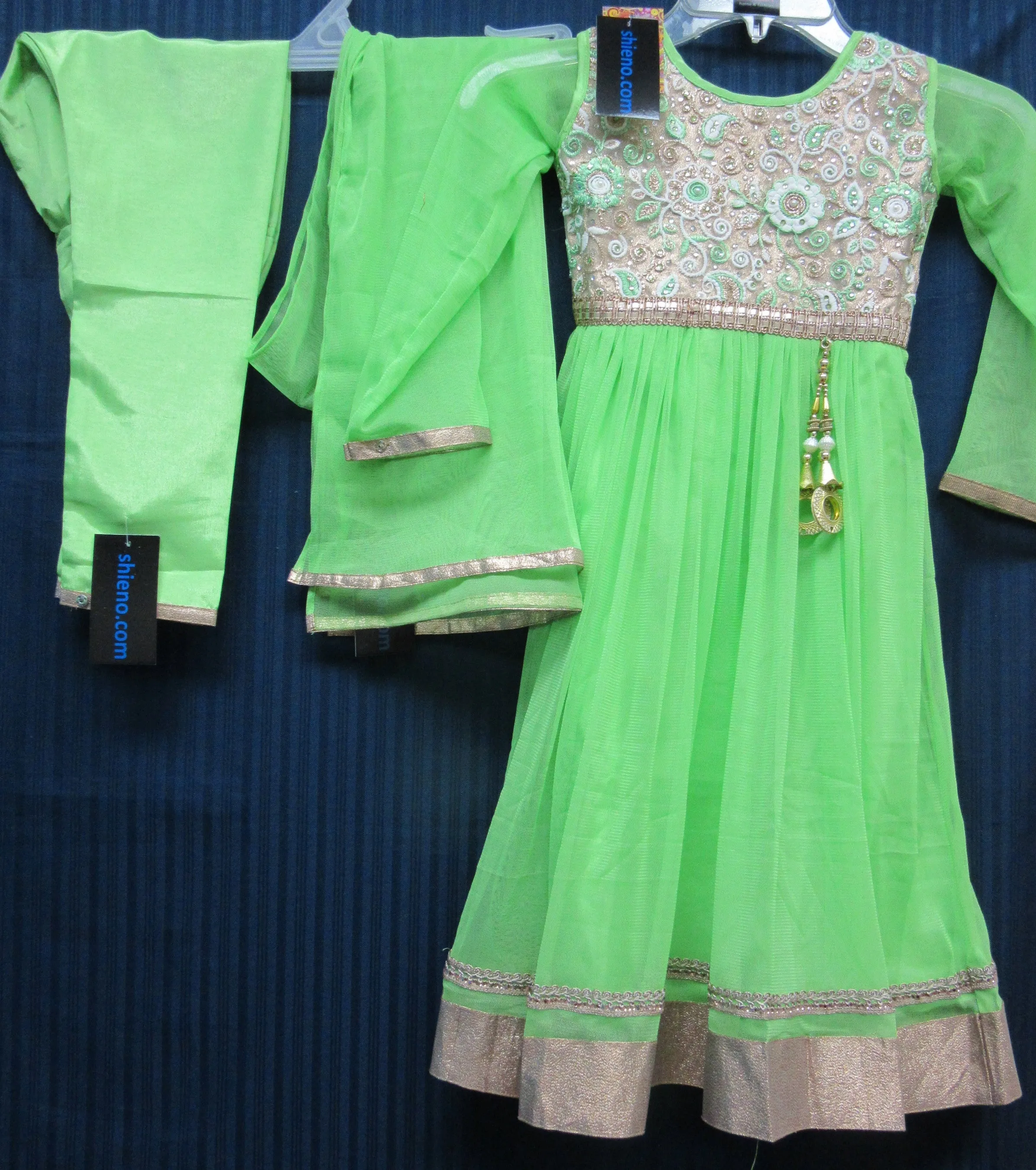 Girl’s 8186 Parrot Green Net  Anarkali Suit Indian Party Wear Shieno Sarees