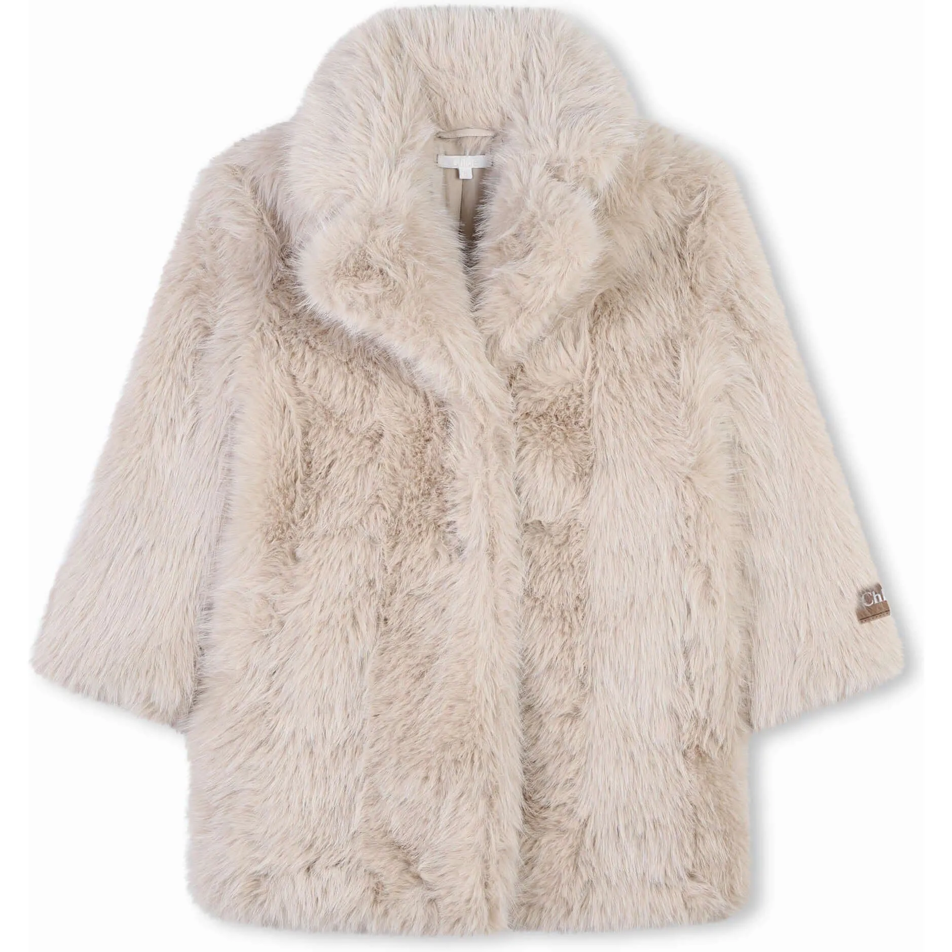 Girls Beige Faux Fur Coat