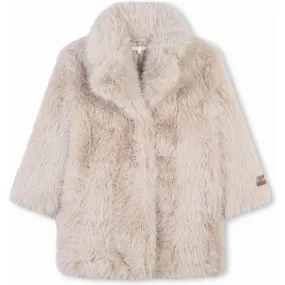 Girls Beige Faux Fur Coat