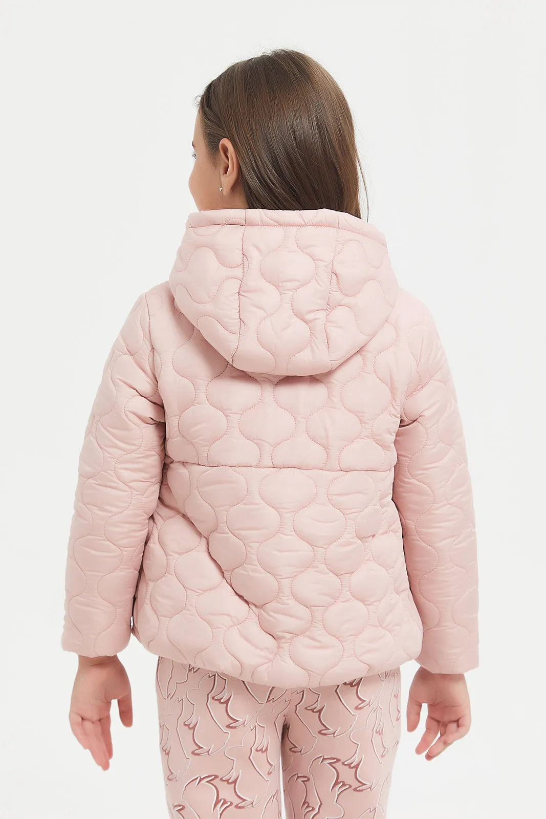 Girls Pink Quilted Padded Jacket With Hood