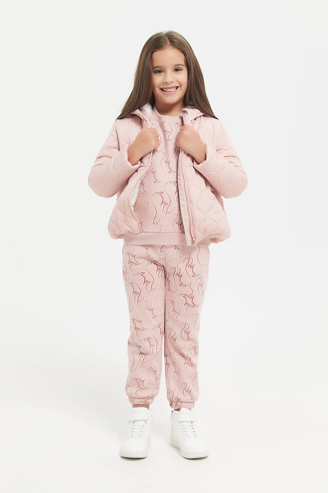 Girls Pink Quilted Padded Jacket With Hood