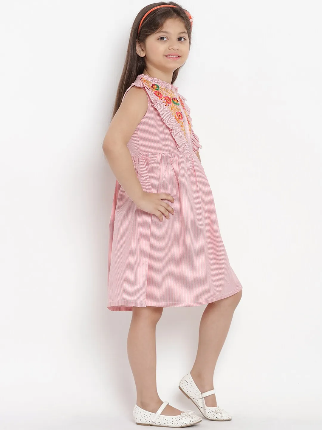 Girl's Pink Striped A-Line Dress  - NOZ2TOZ KIDS