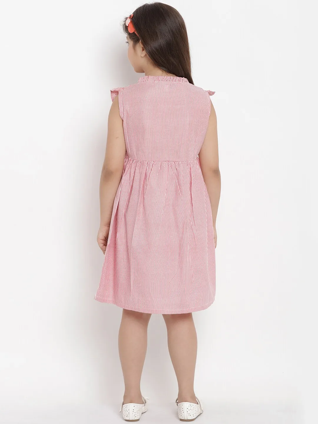 Girl's Pink Striped A-Line Dress  - NOZ2TOZ KIDS