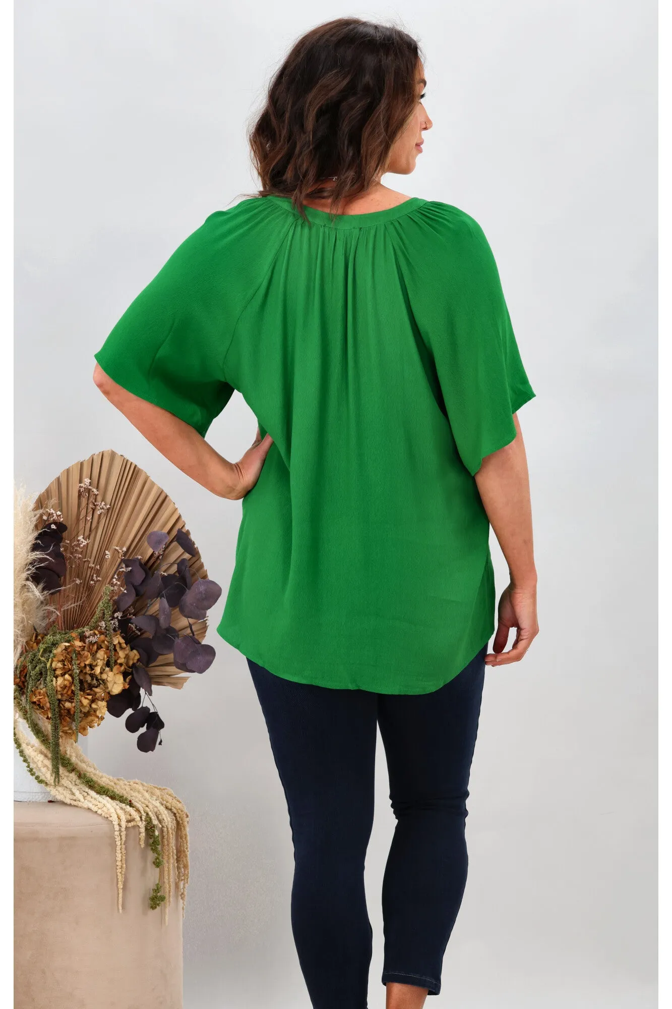 Gloss by Shine On Maive Raglan Flutter Sleeve Top Green