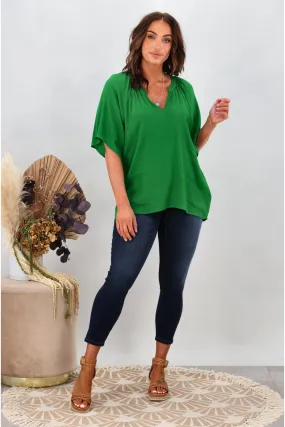 Gloss by Shine On Maive Raglan Flutter Sleeve Top Green