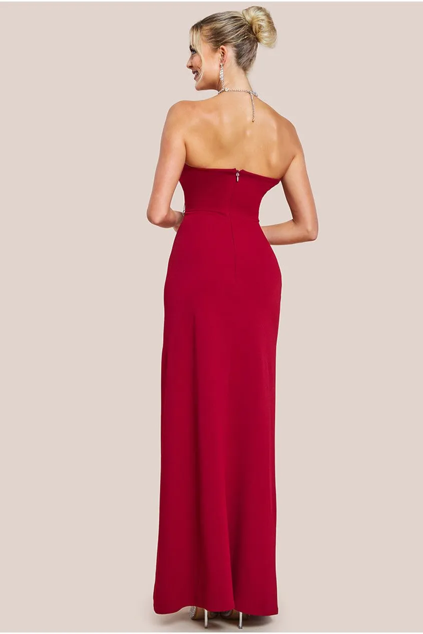 Goddiva Bow Embellished Strapless Mermaid Maxi Dress - Wine