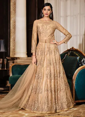 Golden Beige Sequence Embroidered Designer Anarkali Lehenga/Pant Suit