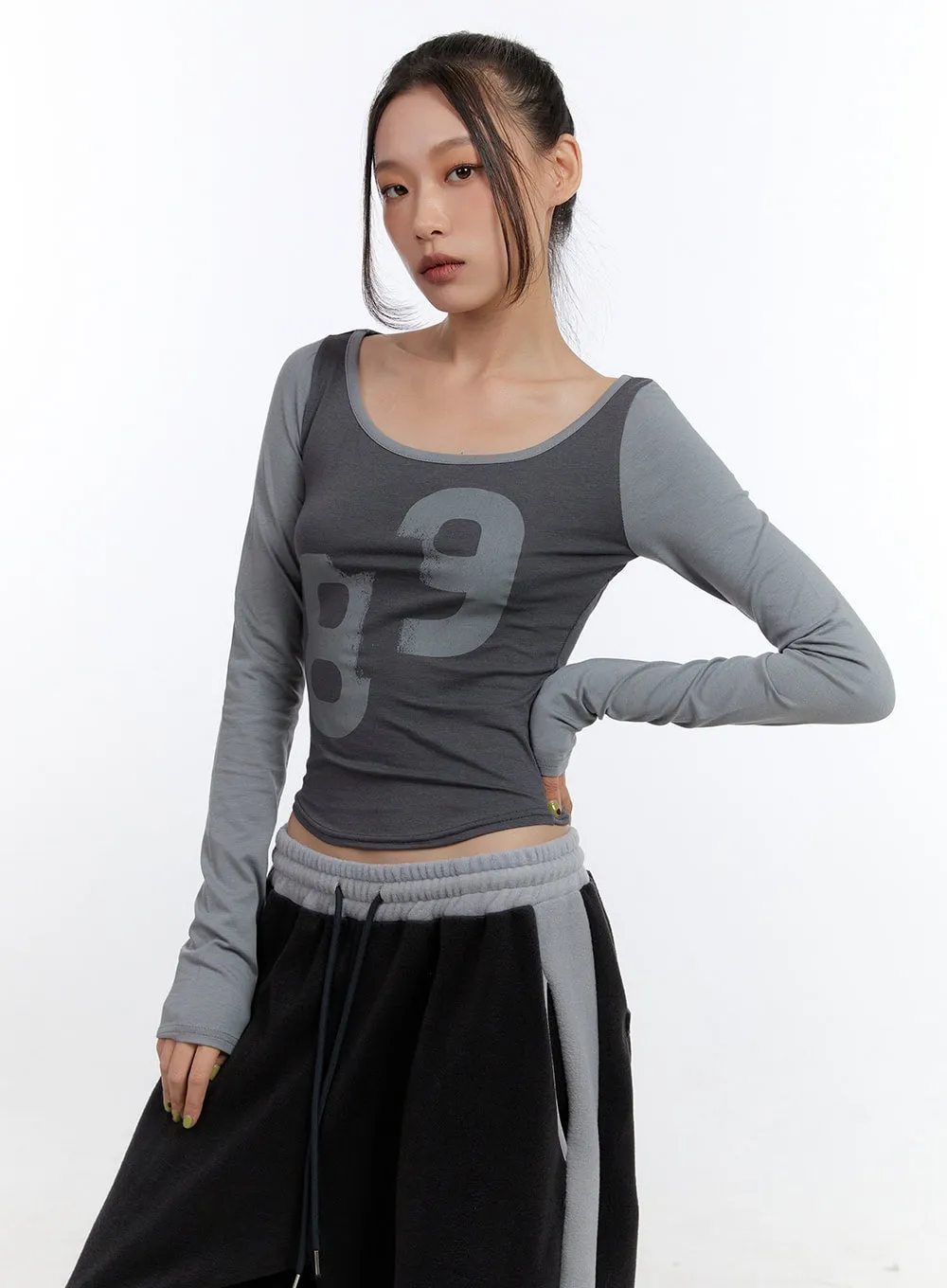 Graphic U-Neck Cut-Out Crop Top CN401