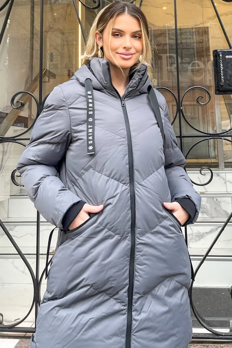 GRAPHITE HOODED PUFFER COAT