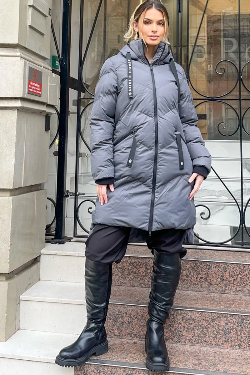 GRAPHITE HOODED PUFFER COAT