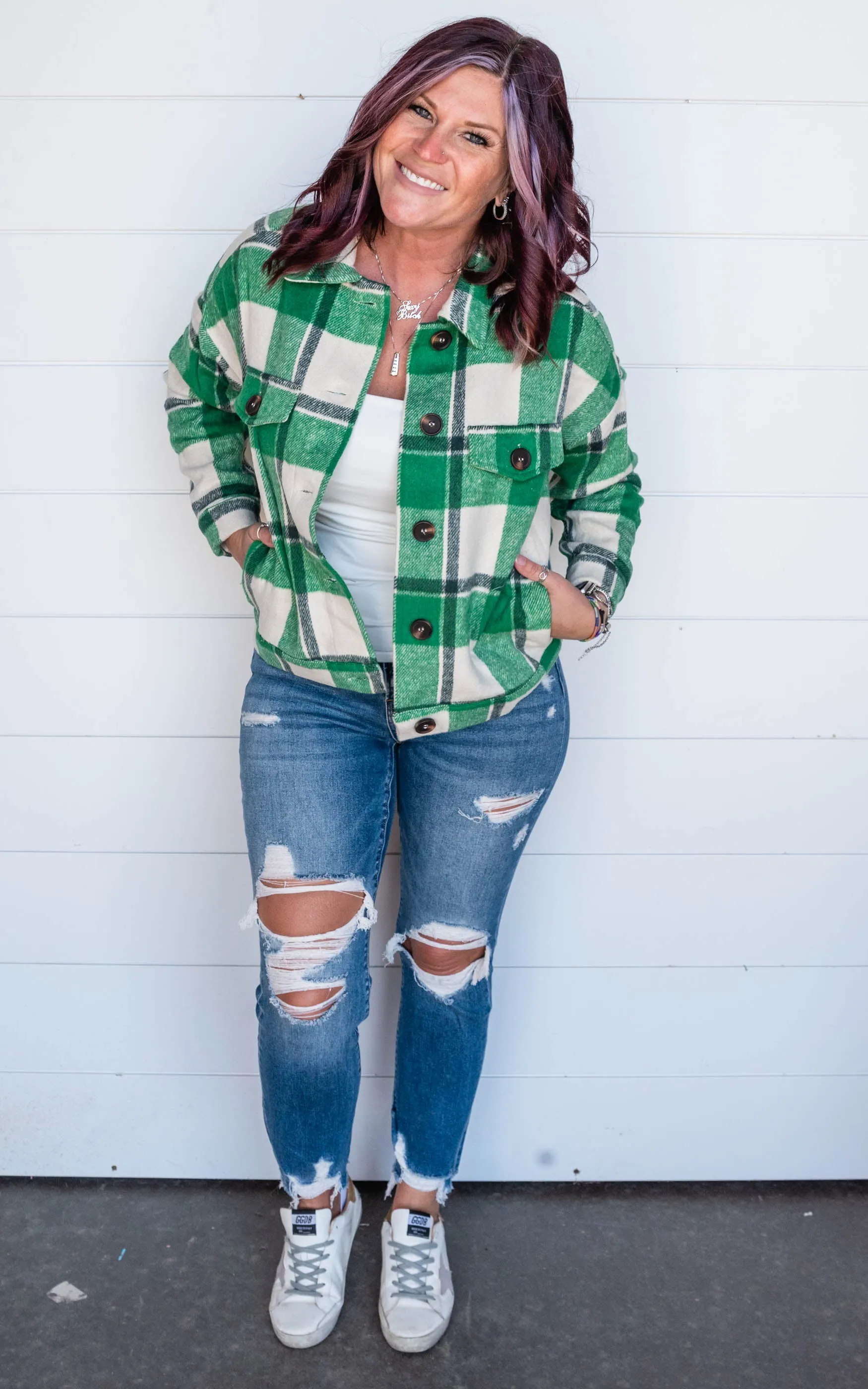 Green & Ivory Plaid Shacket | FINAL SALE - Pop Up Shop