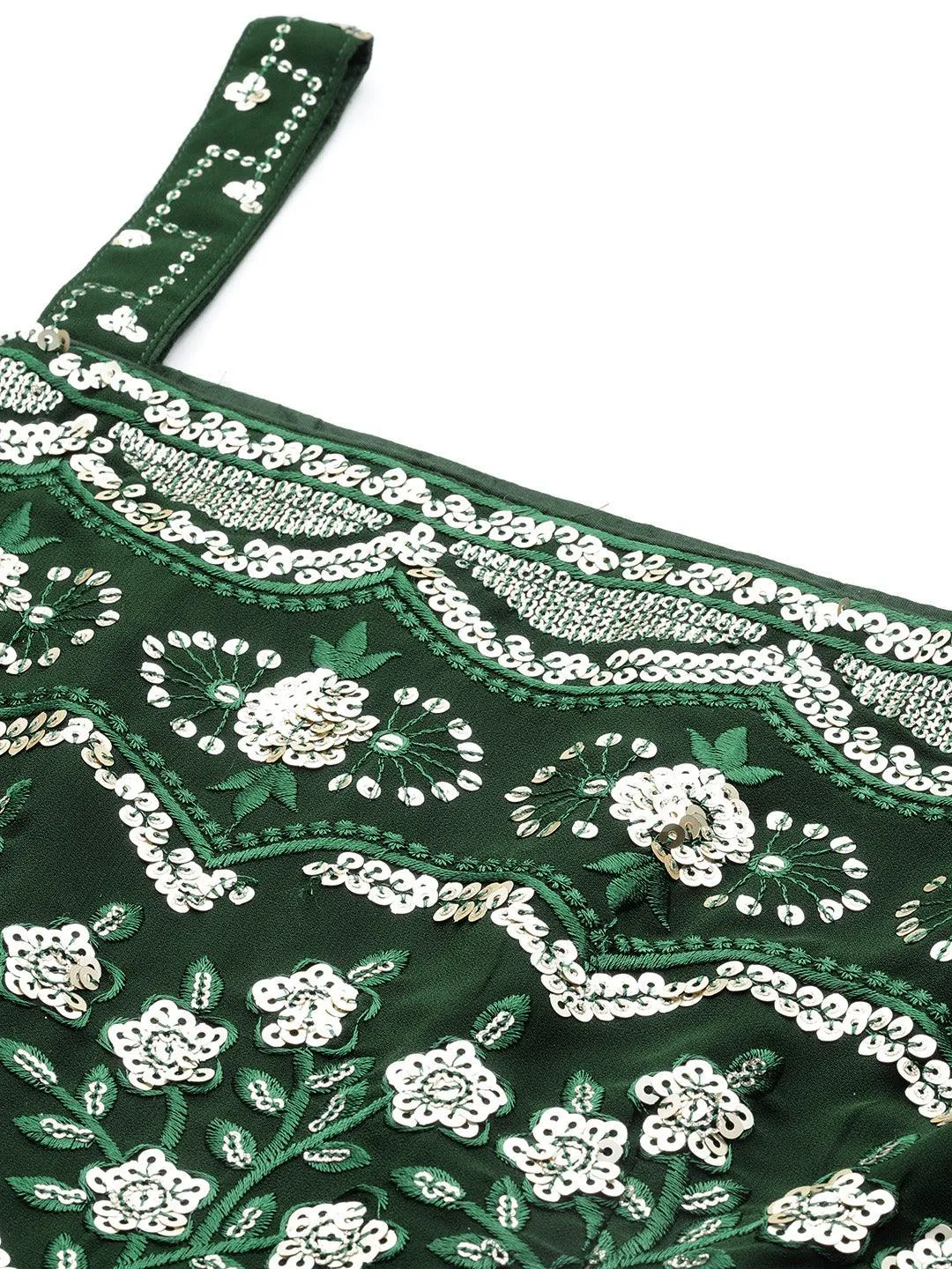 Green Embroidered Georgette A-Line Kurti With Palazzos & Dupatta