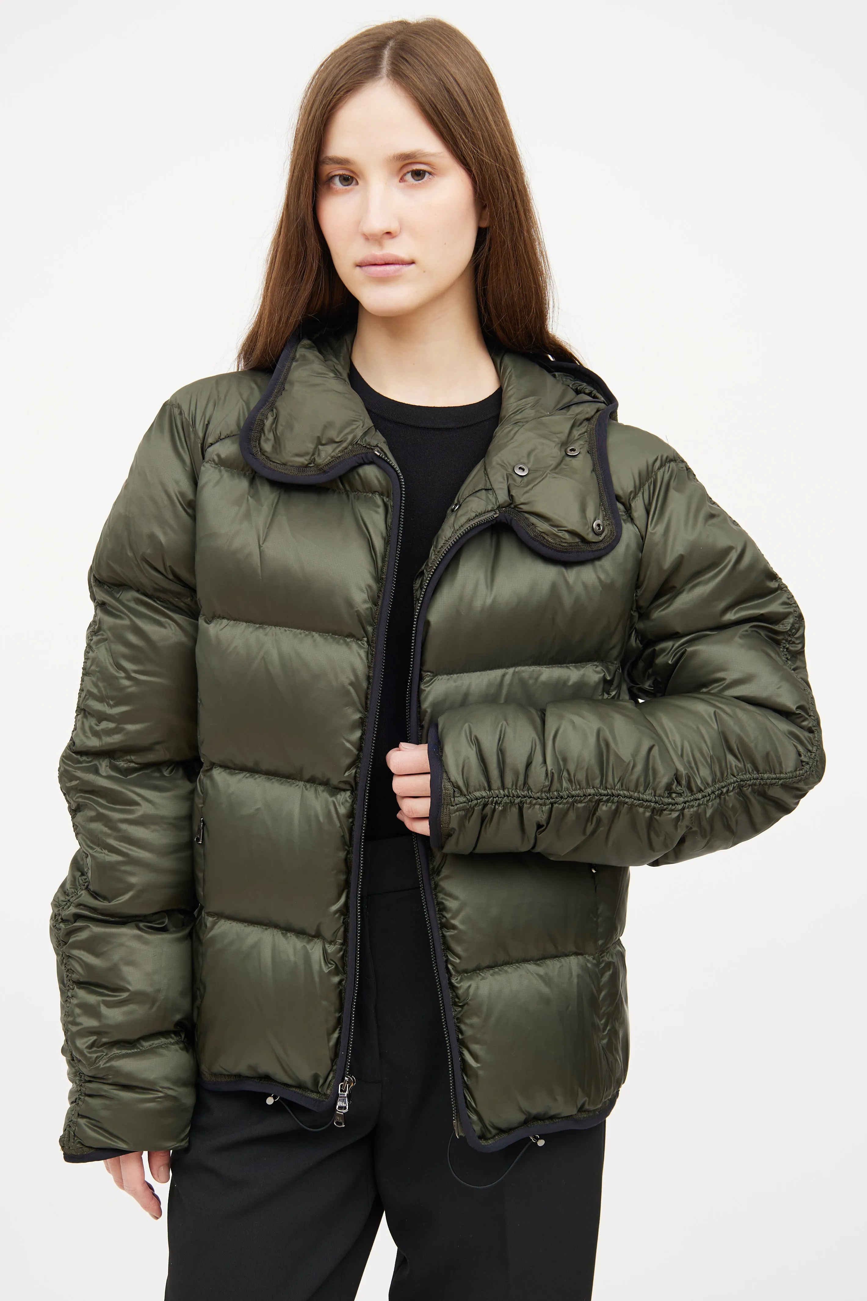 Green Hood Down Puffer Jacket