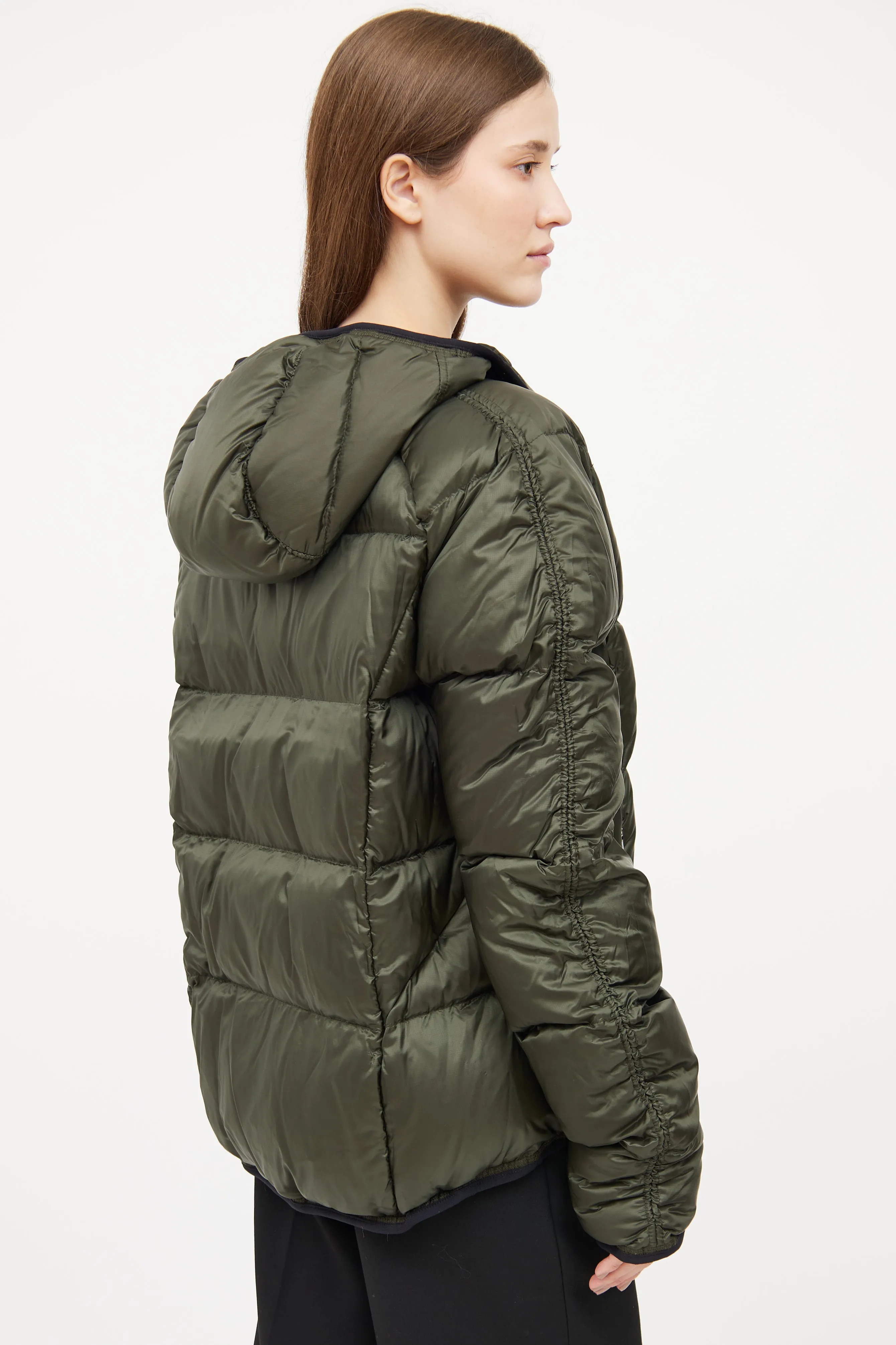 Green Hood Down Puffer Jacket