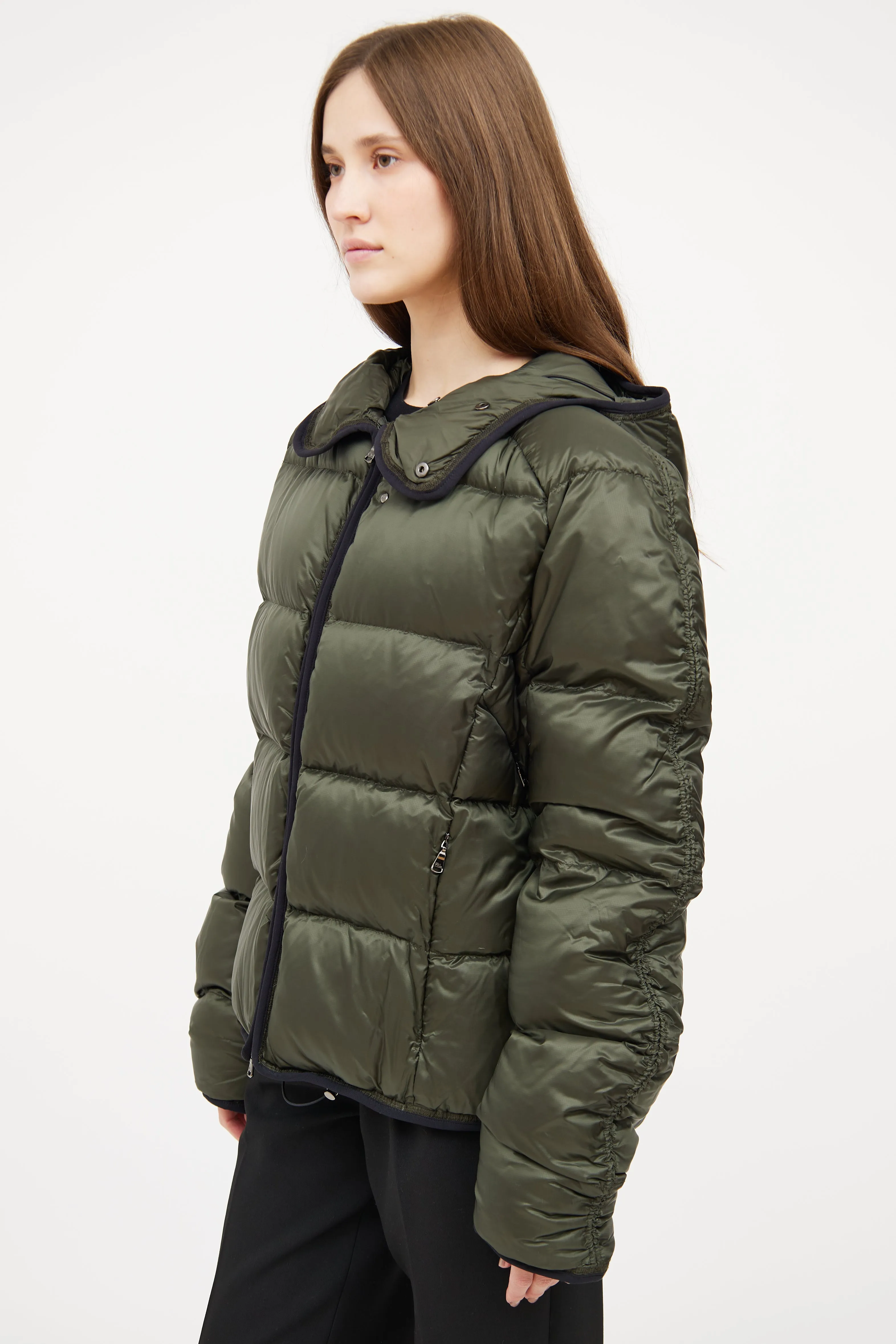 Green Hood Down Puffer Jacket