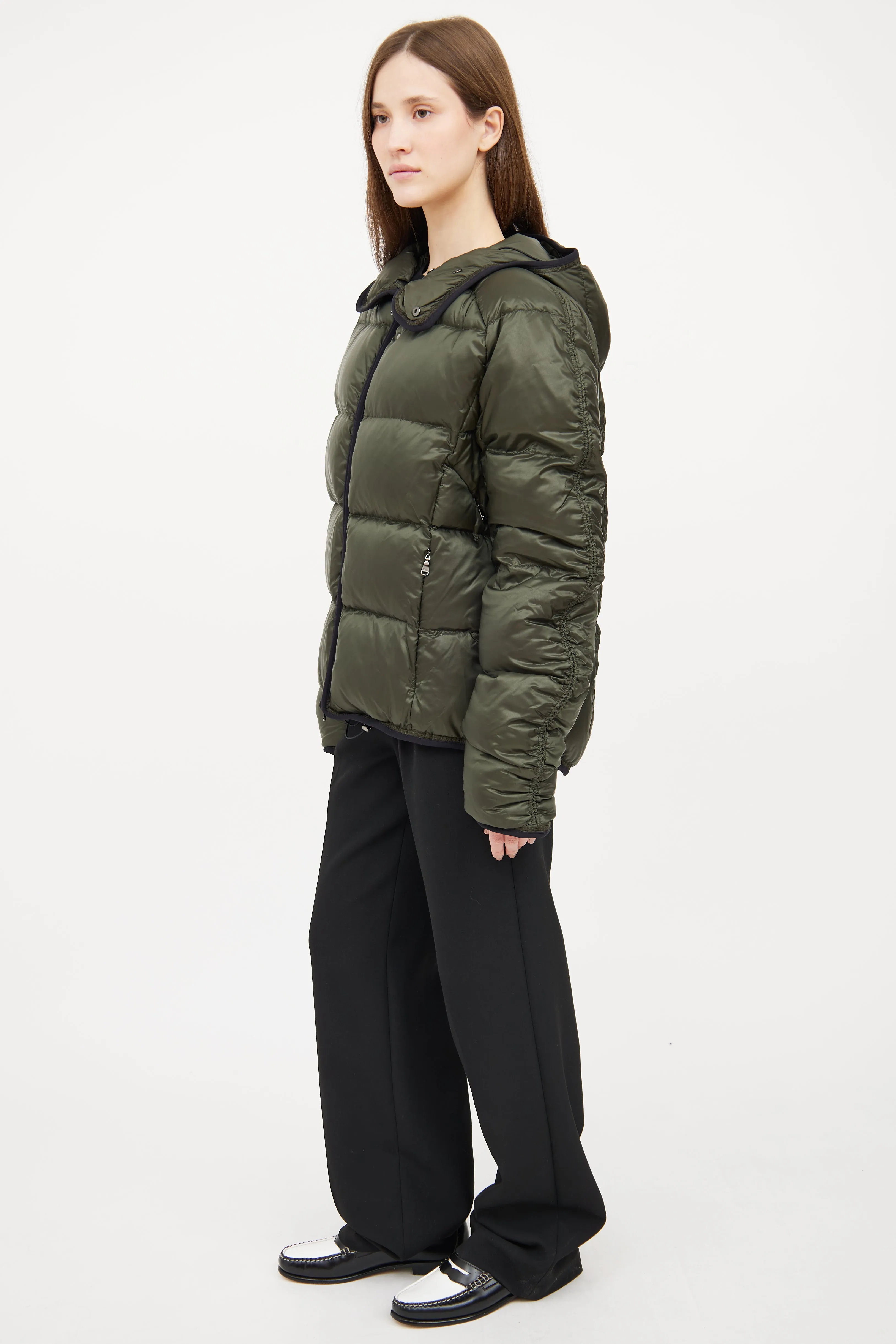 Green Hood Down Puffer Jacket