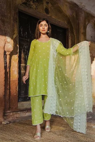 Green Kurta Pant Set with Dupatta