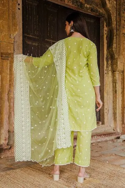 Green Kurta Pant Set with Dupatta