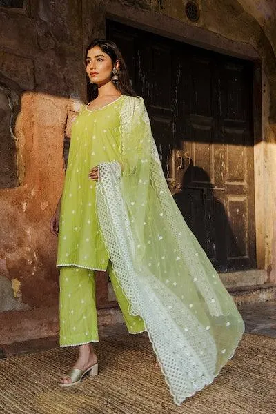 Green Kurta Pant Set with Dupatta