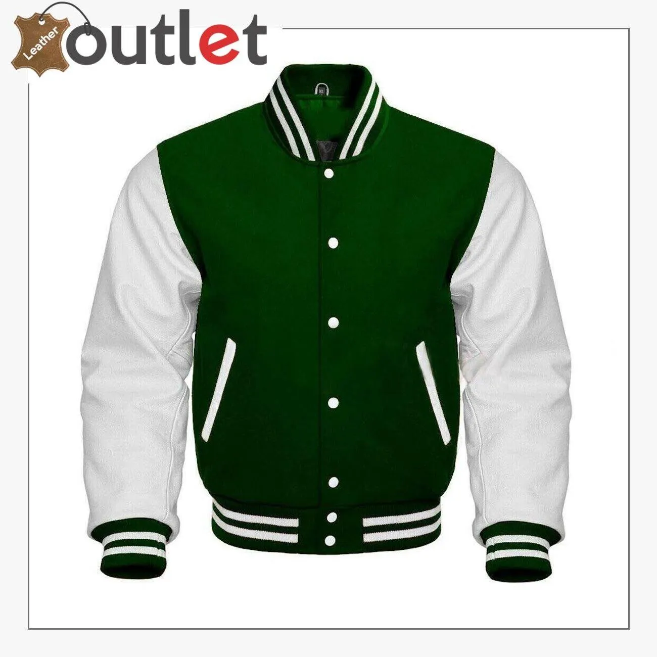 Green Letterman Wool & White Leather Varsity Jacket