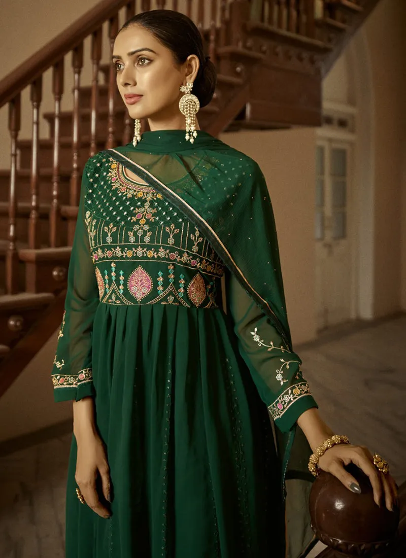 Green Multi Embroidery Wedding Anarkali Suit