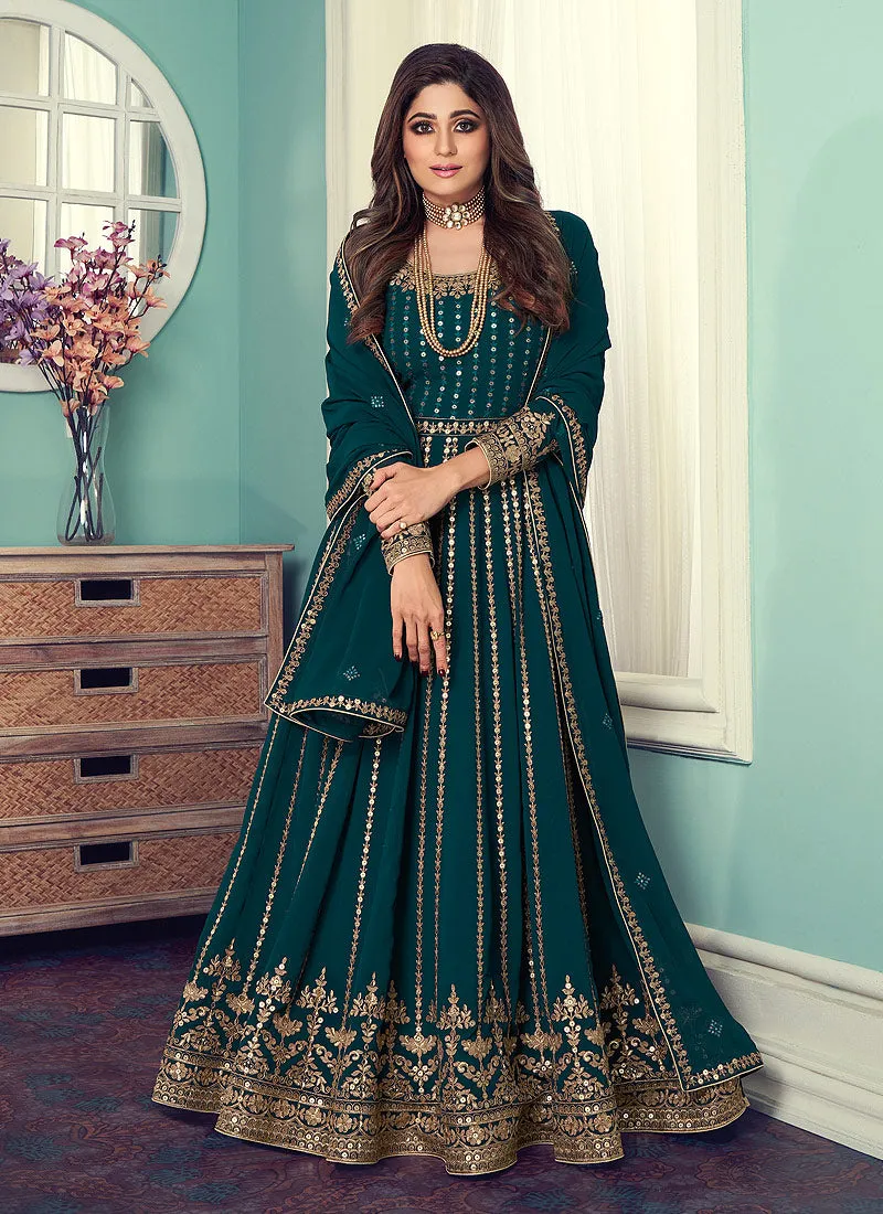 Green Sequence Embellished Bollywood Anarkali Suit