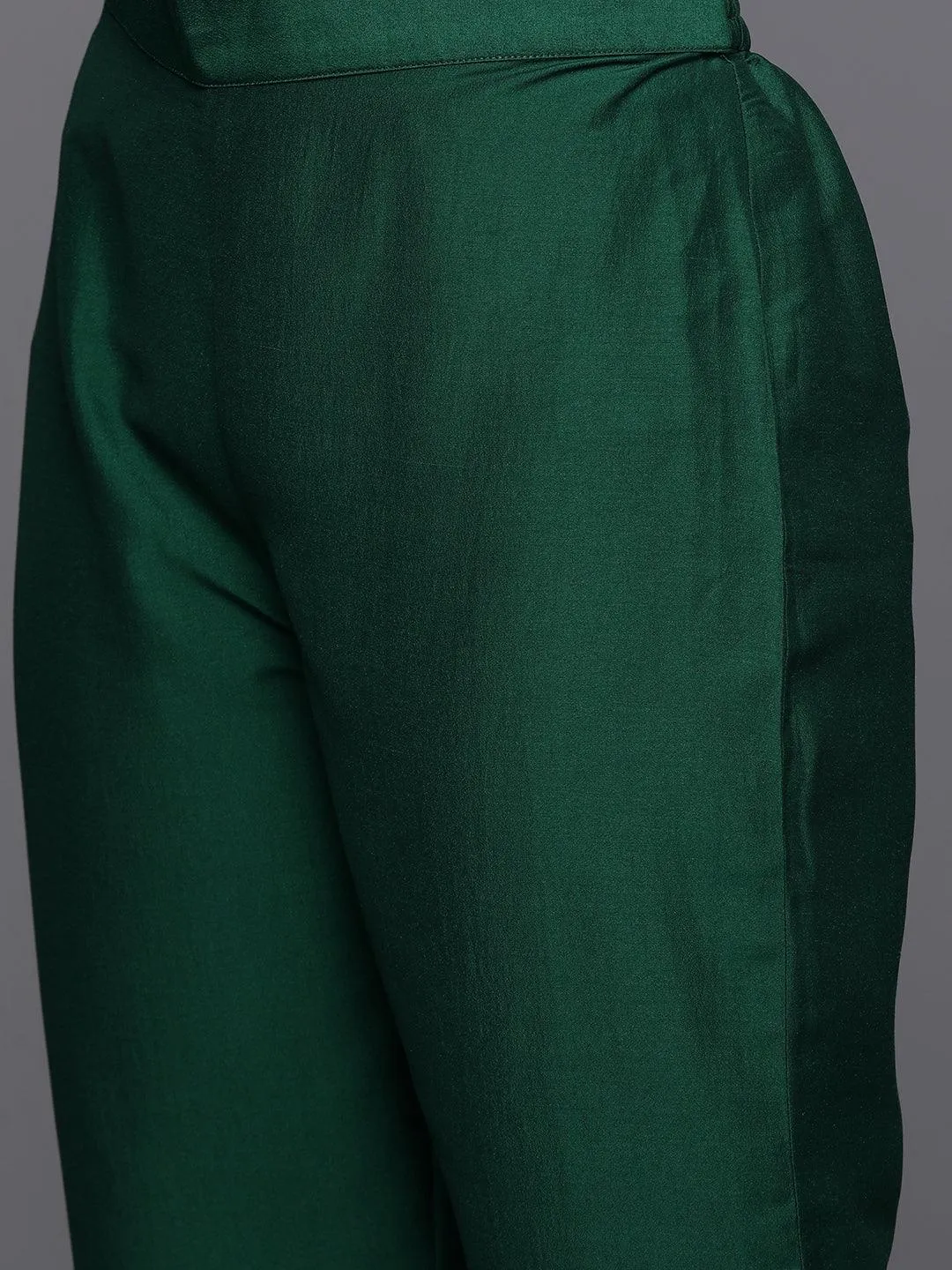 Green Yoke Design Silk Blend A-Line Kurta With Trousers & Dupatta