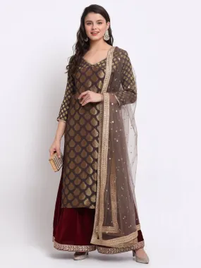 Grey and Maroon Palazzo Suit Set with Dupatta