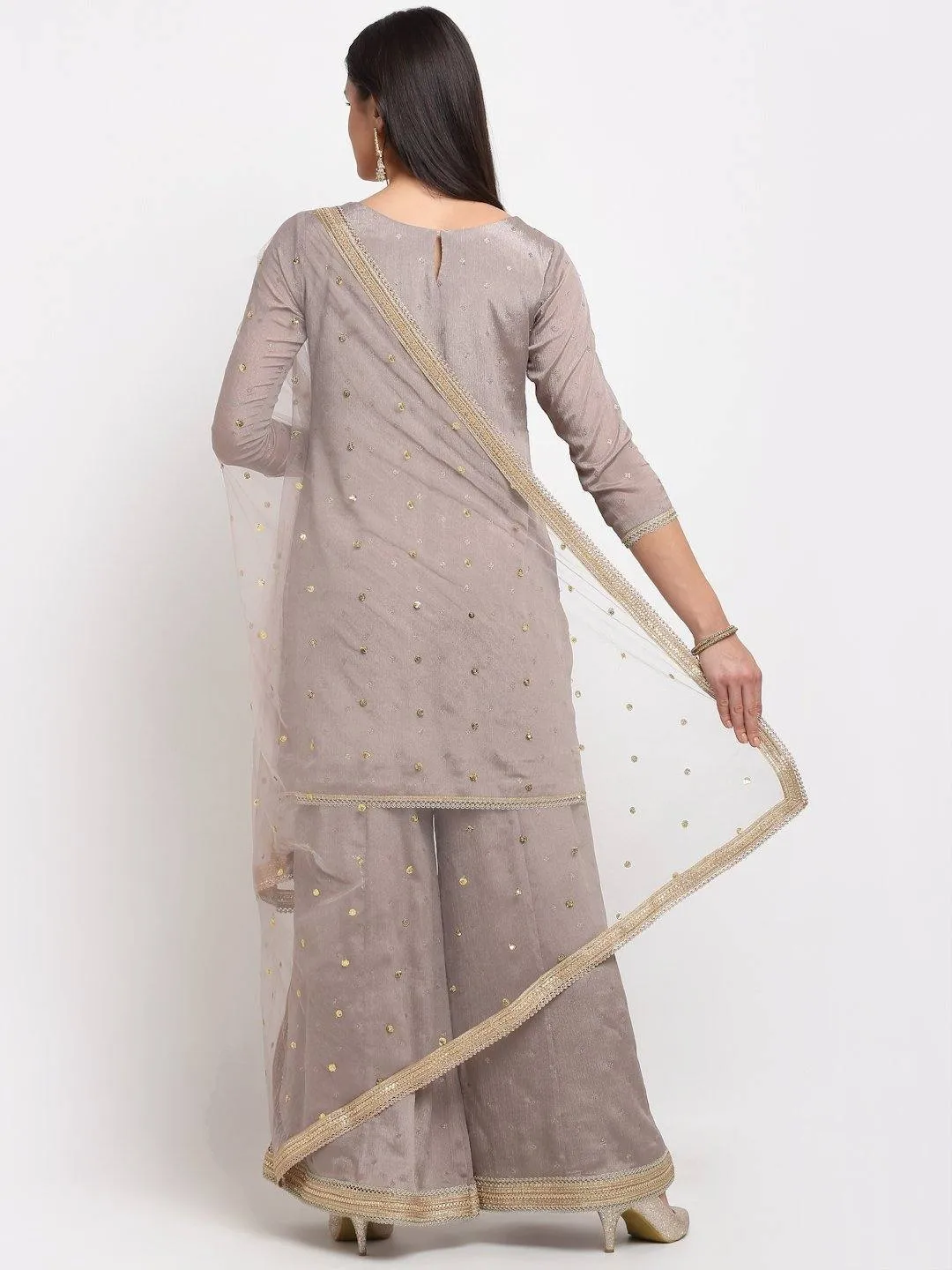 Grey Golden Border Suit Set with Dupatta