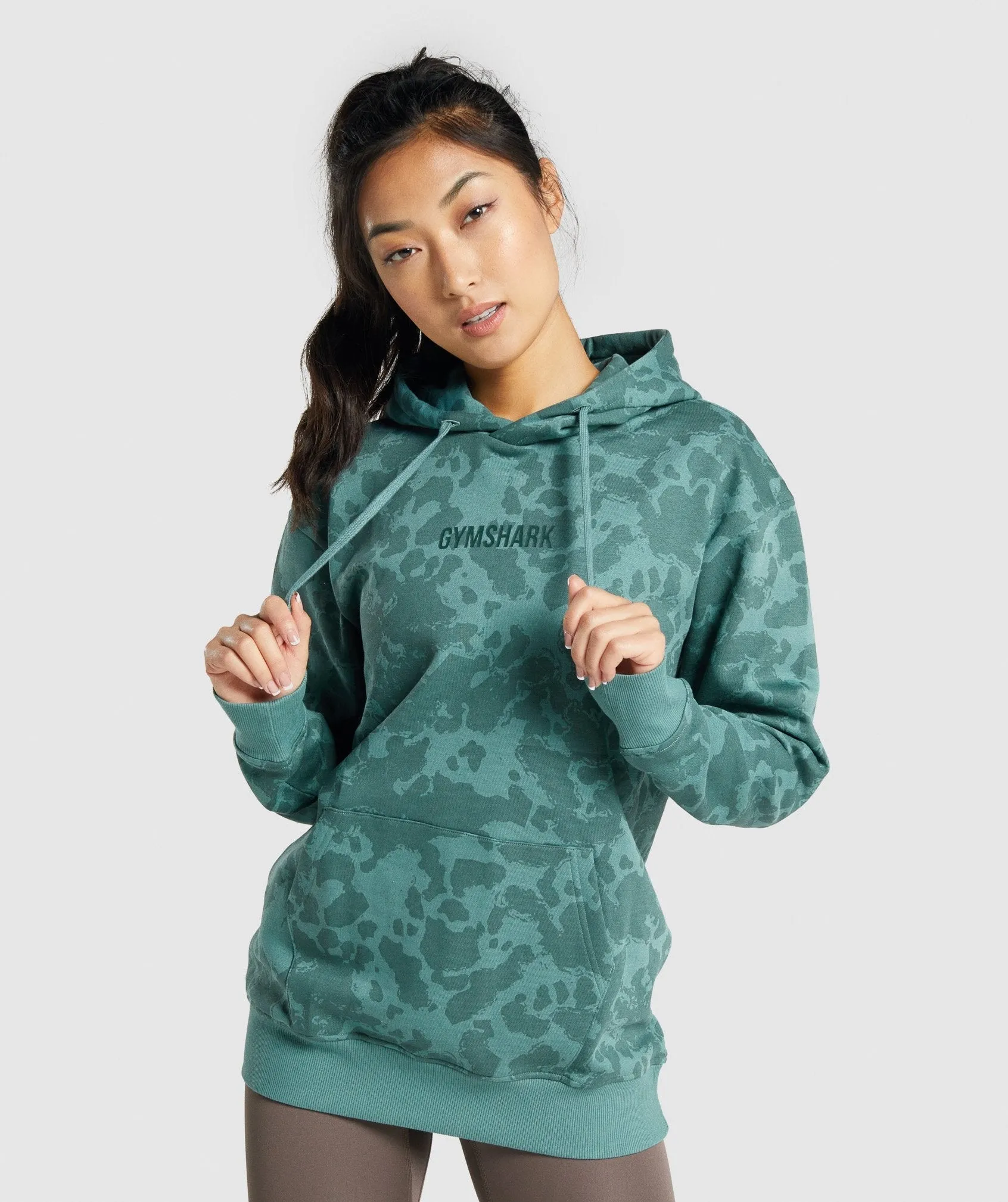 Gymshark Camo Graphic Oversized Hoodie - Dark Green