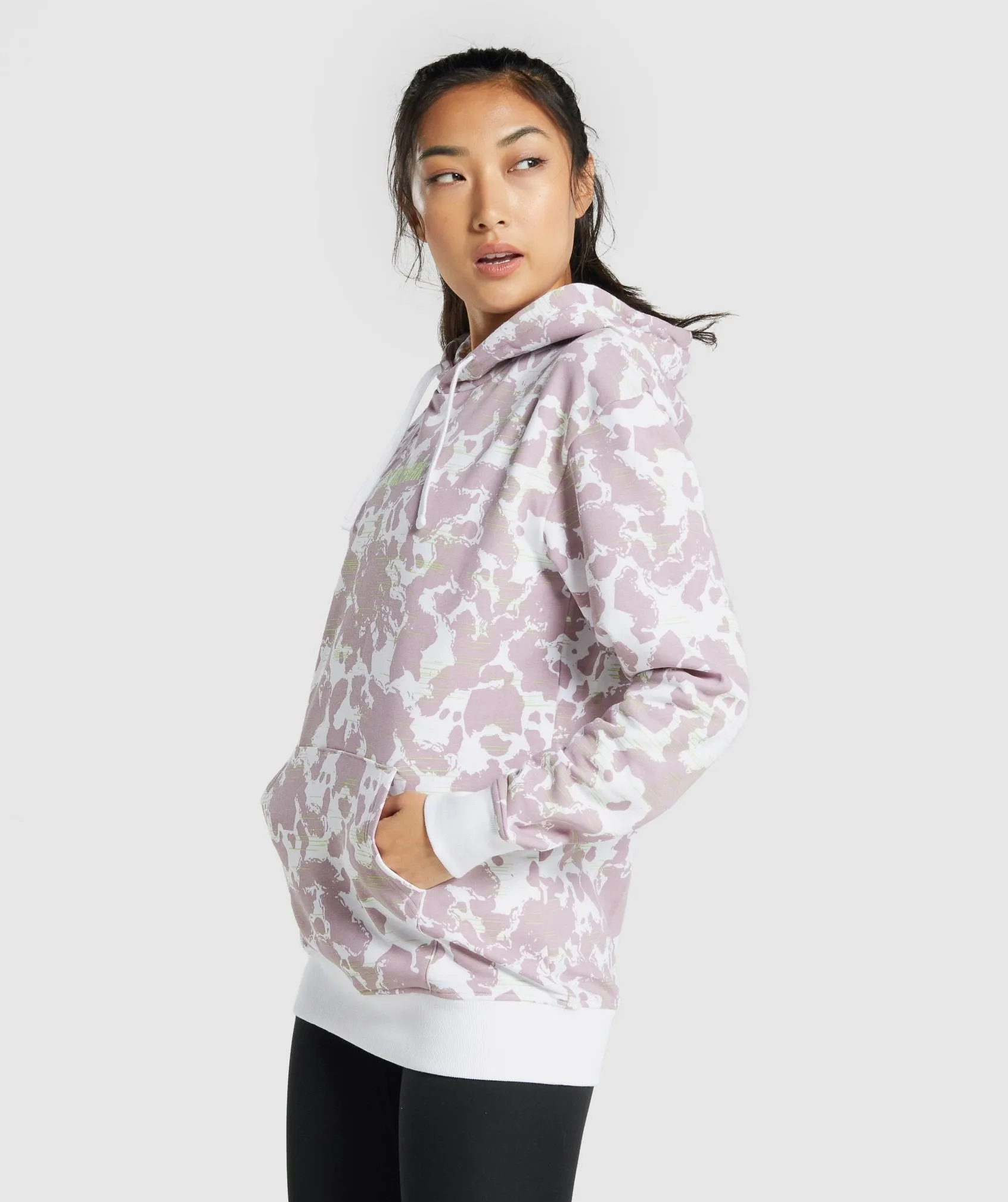 Gymshark Camo Graphic Oversized Hoodie - White/Purple Print