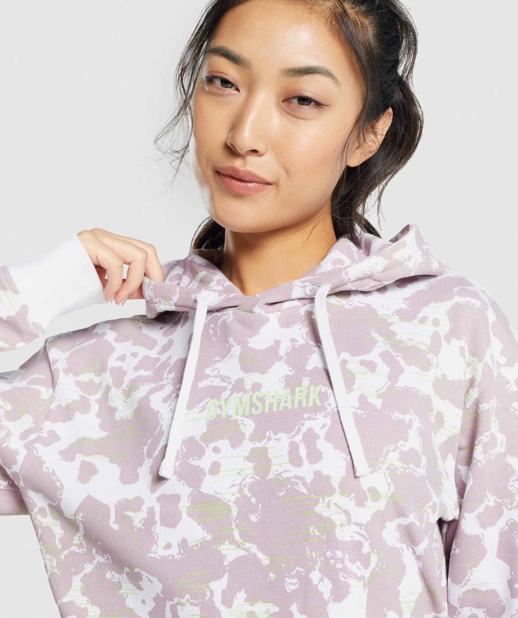 Gymshark Camo Graphic Oversized Hoodie - White/Purple Print