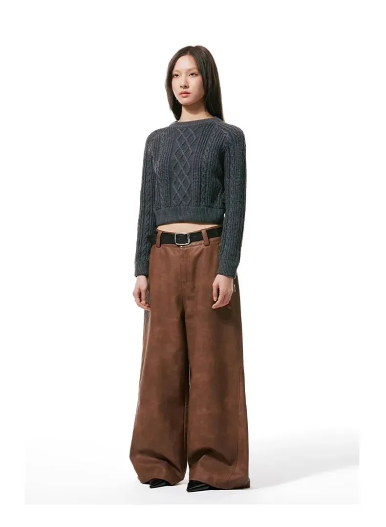 HEYFANCYSTYLE Luxury Wide Leg PU Leather Pants