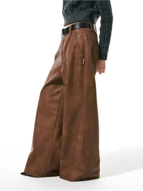 HEYFANCYSTYLE Luxury Wide Leg PU Leather Pants