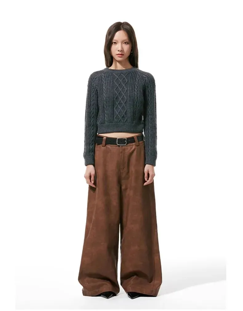 HEYFANCYSTYLE Luxury Wide Leg PU Leather Pants