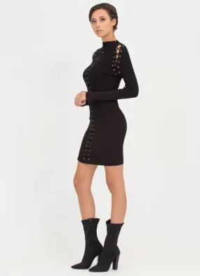 High Roller Lace-Up Ribbed Minidress