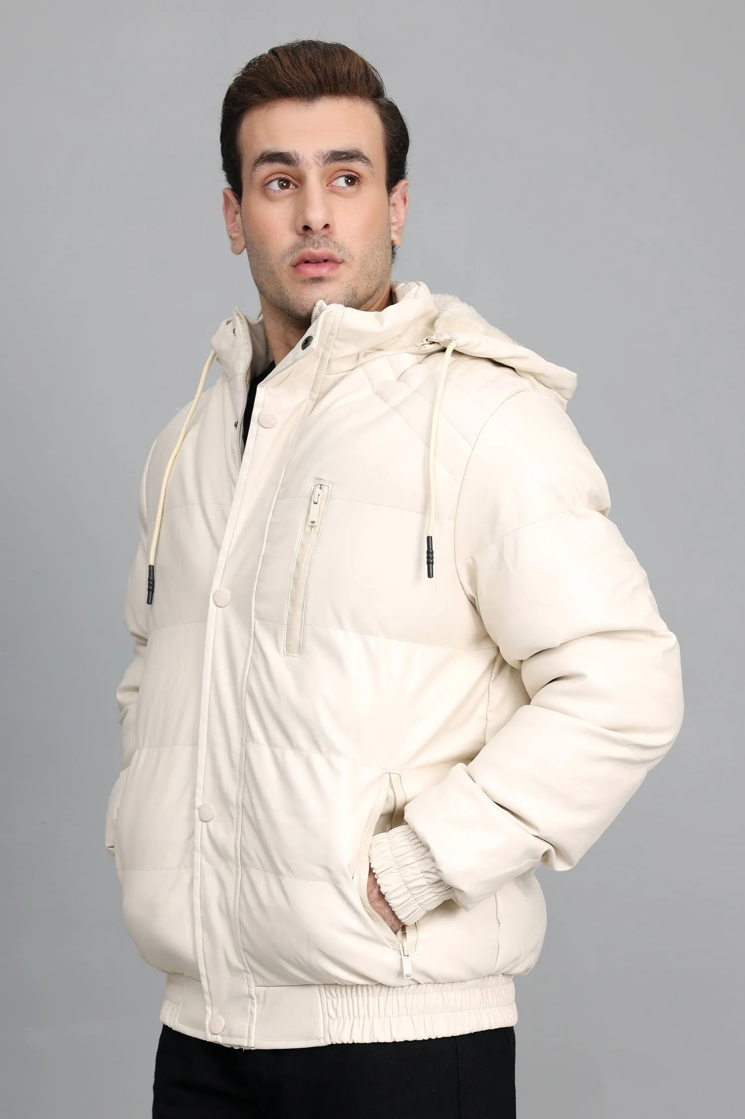 HOODED PUFFER JACKET-WHITE